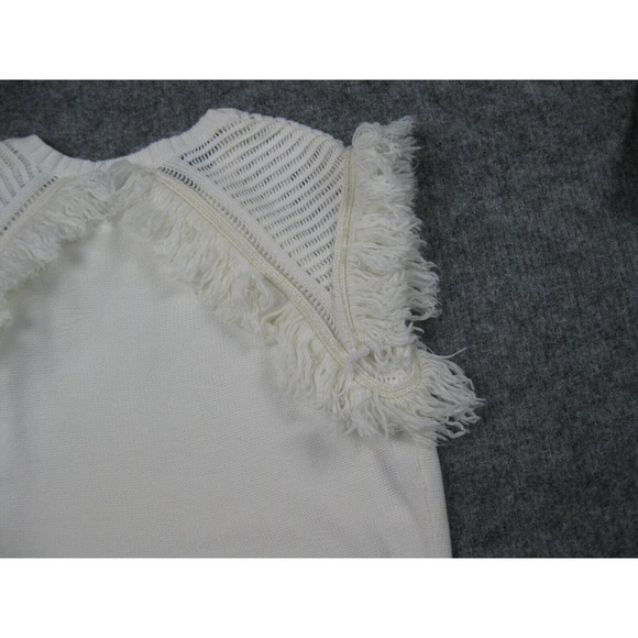 BCBGMaxazria Sweater Women Small Crochet Ivory Fringe Soft Girl Core Boho - Picture 7 of 15